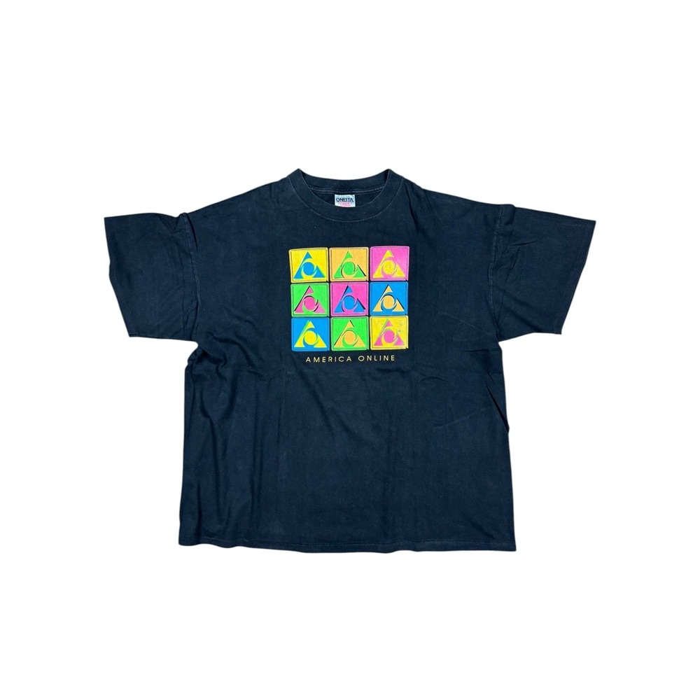 Oneita America Online T-Shirt Mens 3XL Black Good Vintage 90s AOL Promo Tee